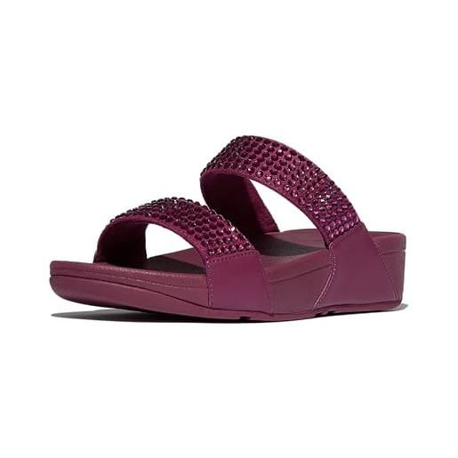 Fitflop lulu maxi-crystal two-bar slides, sandali a ciabatta donna, rubino, 39 eu