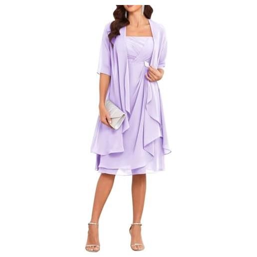 YIANN madre della sposa abiti con giacca 2 pezzi mezza manica lunghezza al ginocchio chiffon madre sposo abito, lilla, 54 più
