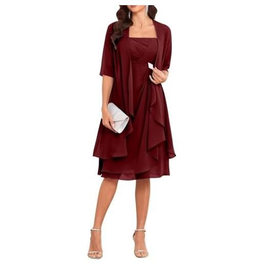 YIANN abiti per madre della sposa con giacca 2 pezzi a maniche mezze lunghezza ginocchio in chiffon, abito per madre sposa, azzurro, 44