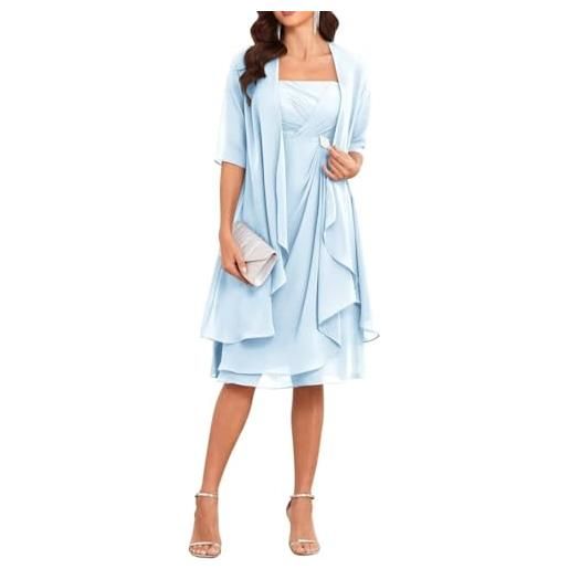 YIANN abiti per madre della sposa con giacca 2 pezzi a maniche mezze lunghezza ginocchio in chiffon abito da madre sposa, lilla, 48