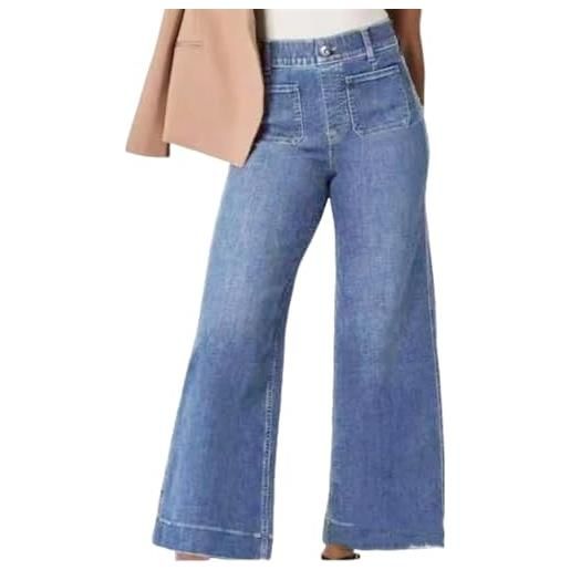 Sawmew jeans larghi a gamba larga da donna pantaloni in denim corti a forma di barile jeans vintage alla moda jeans svasati a gamba larga elasticizzati alla caviglia a vita alta con tasca(light blue, x