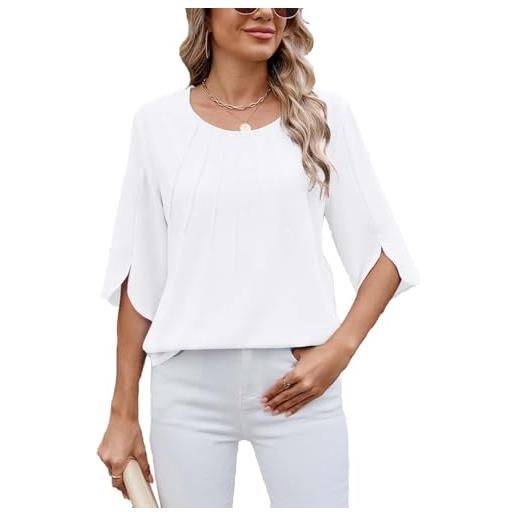 GUCURIN camicia donna chiffon camicetta elegante 3/4 manica con scollo a rotondo casual estivi di colore puro blusa leggero