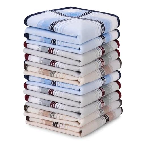 Wiainty fazzoletti cotone uomo 100% , 12 pezzi da taschino set, 40x40 cm, classici a righe per matrimonio, business - fazzoletti di stoffa