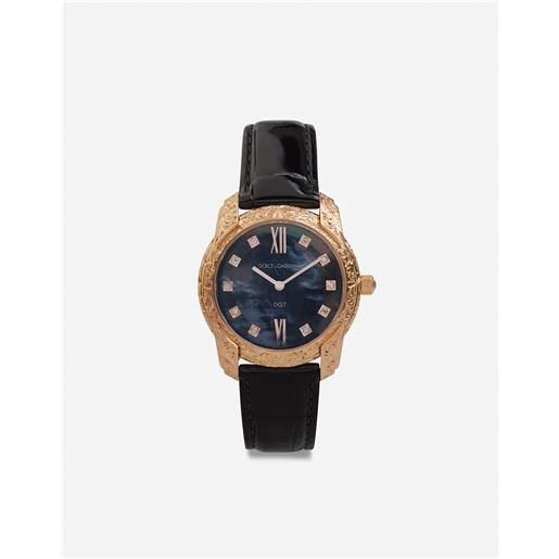 Dolce & Gabbana dg7 gattopardo watch in red gold with black mother of pearl and diamonds