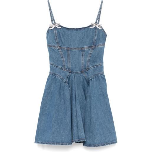 Self-Portrait abito corto denim svasato - blu