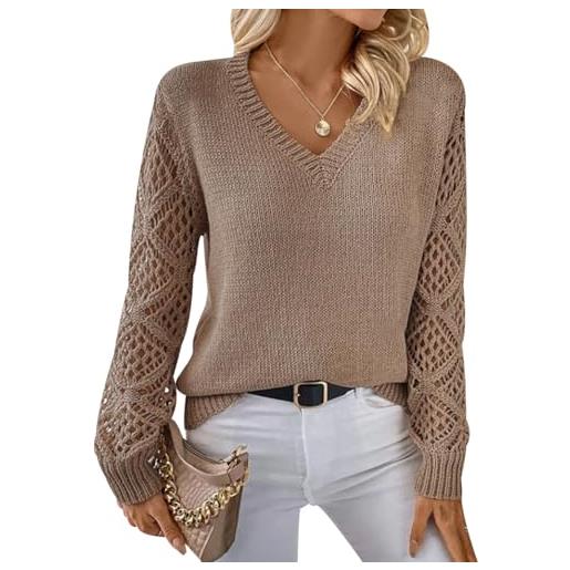 Peuignao maglioni donna pullover donna maglione a v oversize donna tricot invernale women sweater primavera eleganti maglione da trecce lavorato a maglia intrecciato donna manica lunga elegante cammello s