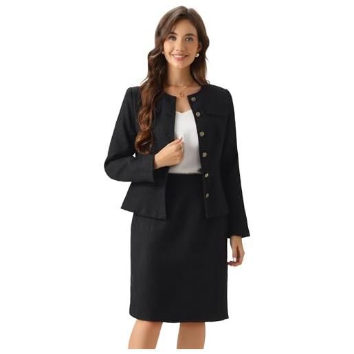 Allegra K tailleur donna eleganti completo maniche lunghe giacca e gonna 2 pezzi set gonna da lavoro da ufficio beige m