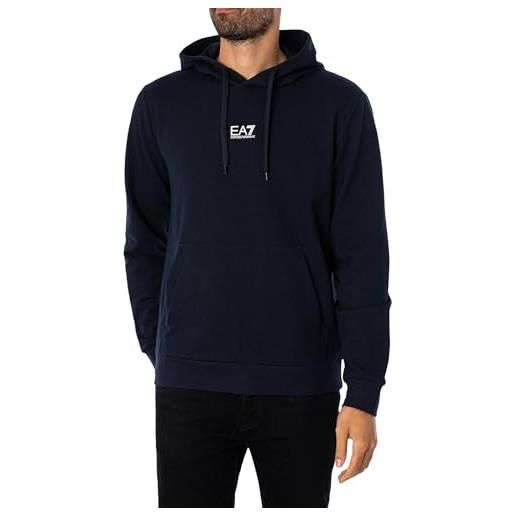 EA7 emporio armani felpa da uomo con cappuccio core identity in cotone garzato, 8npm32 (it, testo, xl, regular, regular, blu)