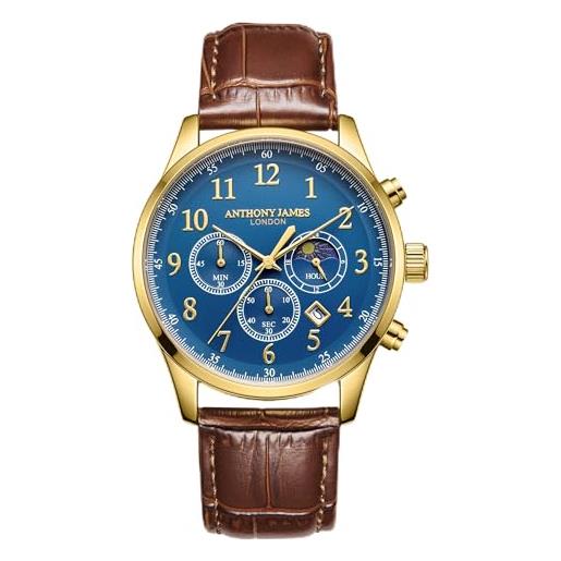 Anthony James Tachymeter - Orologio Automatico Uomo, Cassa 45mm Acciaio E Oro, Quadrante Scheletrato, Garanzia 5 Anni, Lusso Sportivo