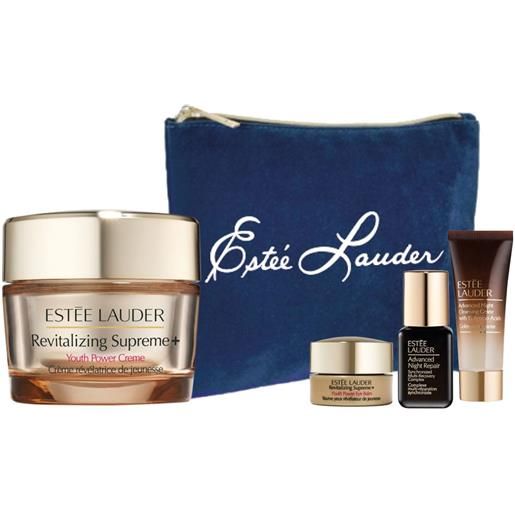 Estee lauder set supreme skincare routine completa 50ml + 7ml + 5ml + 3ml set composto da un detergete, un siero, una crema viso e un contorno occhi racchiusi in una splendida pochette