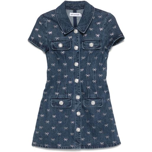 Self-Portrait abito corto denim con fiocco - blu