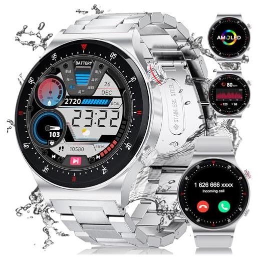 LIGE smartwatch uomo chiamate bluetooth, 1,43''amoled orologio fitness impermeabile ip68 con 120+modalità sportive, cardiofrequenzimetro, sonno, notifiche whats. App smartwatch per android ios