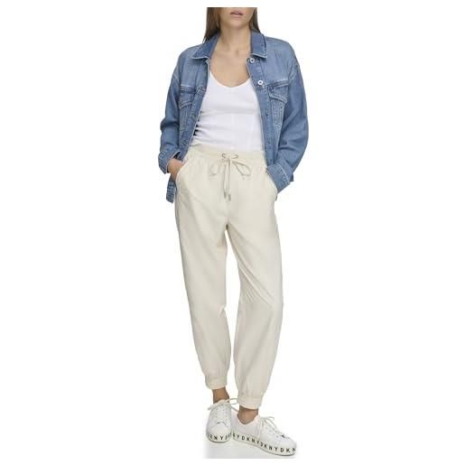 DKNY pull on tie waist side stripe trousers, pantaloni della tuta da donna, light city khaki, 