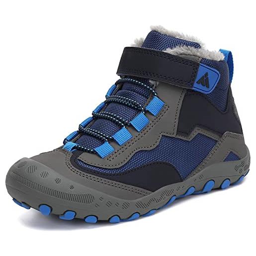 Mishansha stivaletti invernali bambina scarpe da neve bambino stivaletti invernali bambini scarponcini con pelo caldo stivali neve blu scuro, gr. 31