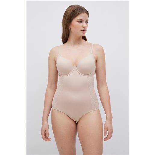 Ysabel Mora body riduttore in pizzo a mezza compressione color carne con coppa c