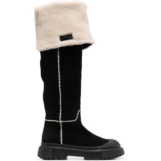Hogan stivali con dettaglio in shearling - nero