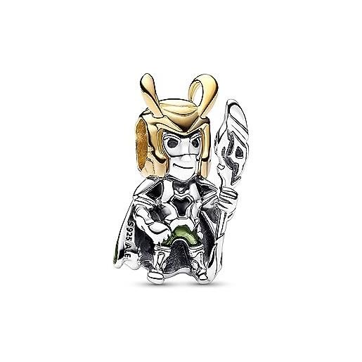 PANDORA ciondolo di loki della marvel in argento sterling e placcato in oro 14k con smalto verde trasparente e nero
