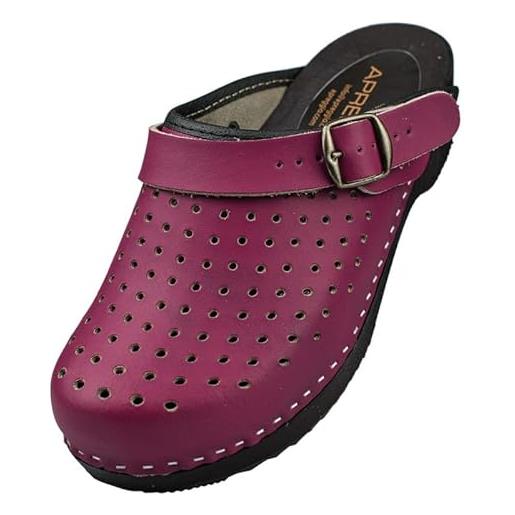 APREGGIO zoccoli da donna in legno - pantofole comode - pratici zoccoli da giardino - scarpe in vera pelle di alta qualità, colore: rosso, 38 eu