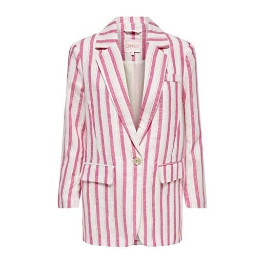 ONLY onlcaro-lana l/s ovs linen blazer cc tlr, cloud dancer/stripes: rosa yarrow & tessuto oxford tan, m donna