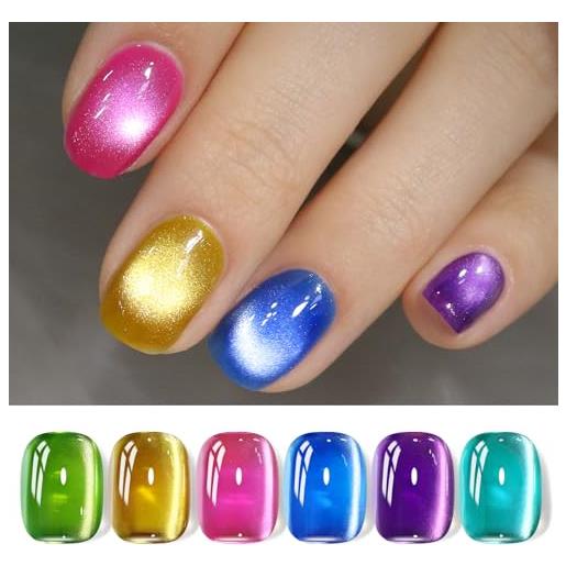 Born pretty smalto semipermanente unghie magnetico luminoso - smalto semipermanente gel per unghie più verde blu viola soak-off uv/led per nail art salone 6pcs