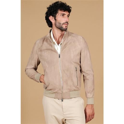 D'Arienzo giubbotto bomber in pelle camoscio colore sabbia collo coreana D'Arienzo