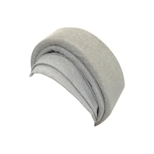 Generic cappelli turbanti africani per le donne glitter pieghettato cappello elegante africano donna festa copricapo fascia, argento, taglia unica