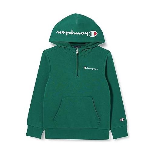 Champion legacy american classics b - maxi-logo ultralight powerblend fleece half zip felpa con cappuccio, verde avt, 9-10 anni bambino fw23