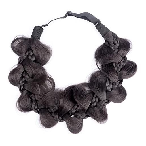 BOBIYA kinky zucca capelli sintetici fascia intrecciata larga trecce elastico fascia per donne ragazze (marrone profondo)