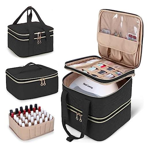 Yarwo borsa da viaggio rimovibile per 72 bottiglie di smalto per unghie, organizzatore a 3 strati per smalto per unghie e accessori per nail art, nero(in attesa di brevetto)