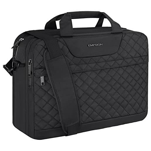 EMPSIGN borsa a tracolla porta pc uomo, cartella lavoro 17 pollici impermeabile computer portatile, messenger valigetta portadocumenti per ufficio, università, scuola, nero