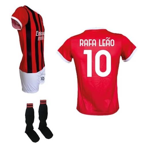 Generico completo rafa leao 10 calcio m i l a n, maglia e pantaloncini bianchi con calzettoni, rosso e nero taglie da adulto (it, testo, l, regular, regular, rosso)