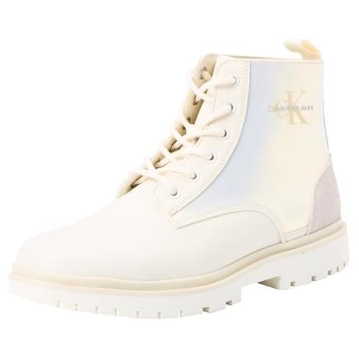 Calvin Klein jeans donna stivali mezza gamba eva boot mid lace up con lacci, nero (triple black), 39