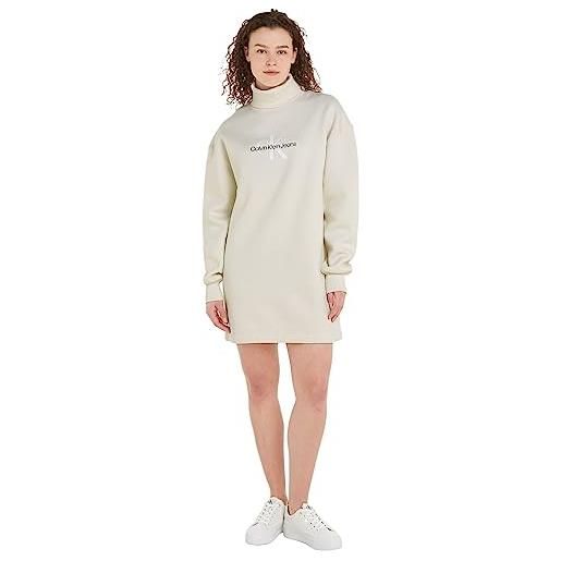 Calvin Klein jeans abito in maglia donna monologo roll neck dress maniche lunghe, bianco (ivory), m