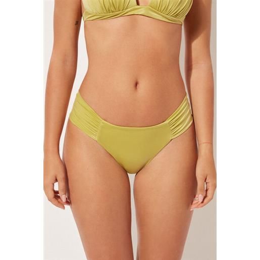 Calzedonia brasiliana con drappeggio costume shiny satin giallo