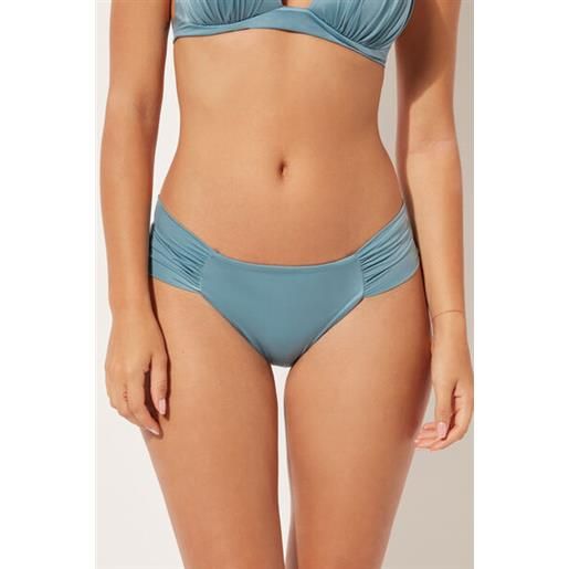 Calzedonia brasiliana con drappeggio costume shiny satin azzurro