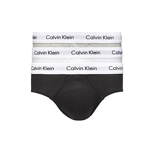 Calvin Klein confezione 3 slip uomo tripack mutande ck articolo u2661g 3p hip brief, 998 nero/bianco/grigio - black/white/grey, s
