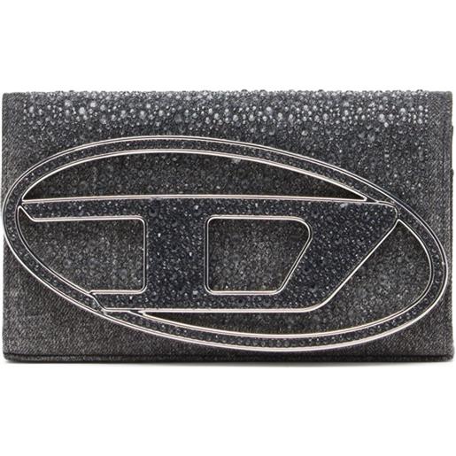 Diesel portafoglio 1dr denim con decorazione - nero