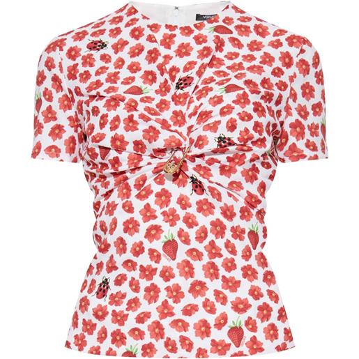 Versace top strawberry garden con arricciatura - rosso