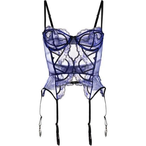 Fleur Du Mal bustino hendrix con reggicalze e ricamo - blu