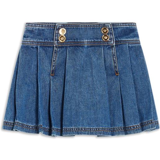 Versace Kids minigonna medusa denim plissettata - blu