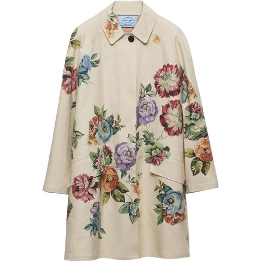 Prada cappotto monopetto a fiori - toni neutri
