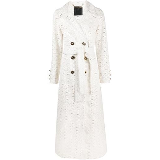 Philipp Plein trench in pelle con ricamo sangallo - bianco
