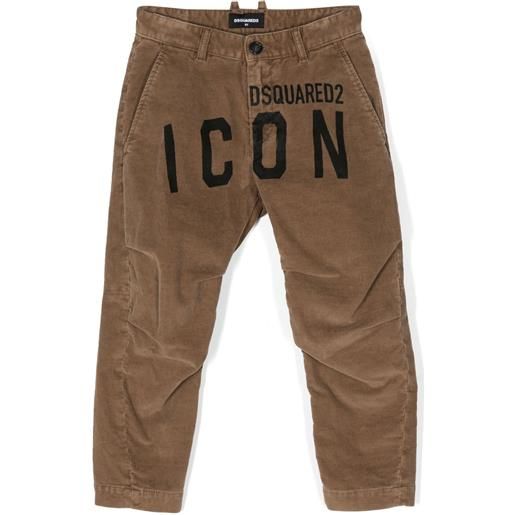 DSQUARED2 KIDS pantaloni a coste icon con stampa - marrone