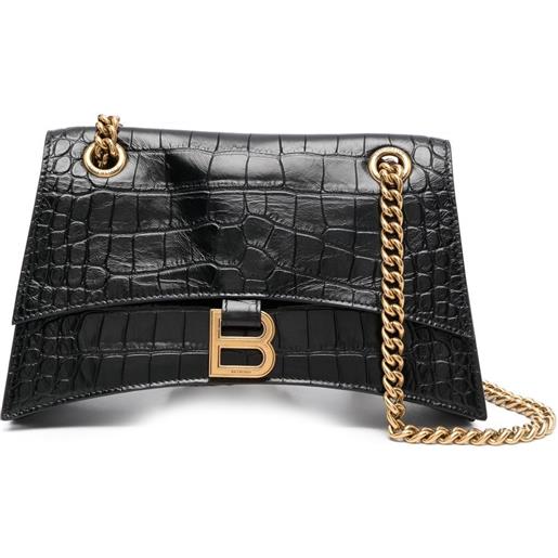 Balenciaga borsa a spalla crush piccola con effetto coccodrillo - nero