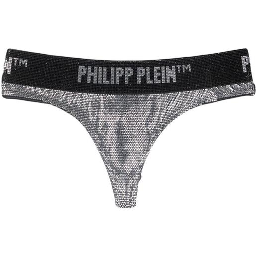 Philipp Plein tanga metallizzato con cristalli - argento