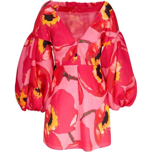 Carolina Herrera abito corto a fiori con maniche a palloncino - rosa