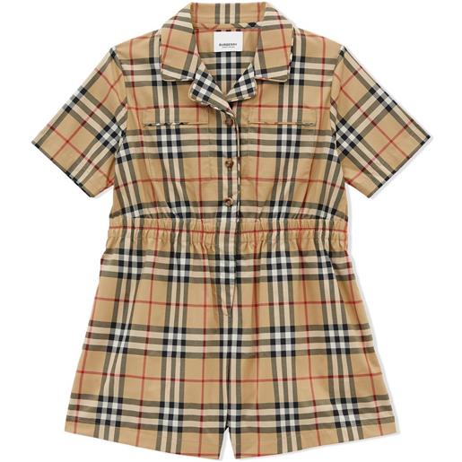 Burberry Kids tuta corta con motivo vintage check - marrone
