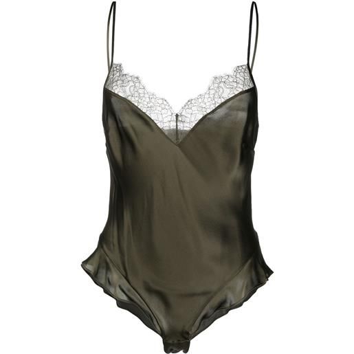 Maison Close body in seta con orlo in pizzo - verde