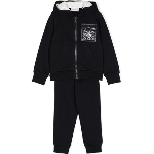 Moncler Enfant tuta sportiva con applicazione logo - nero