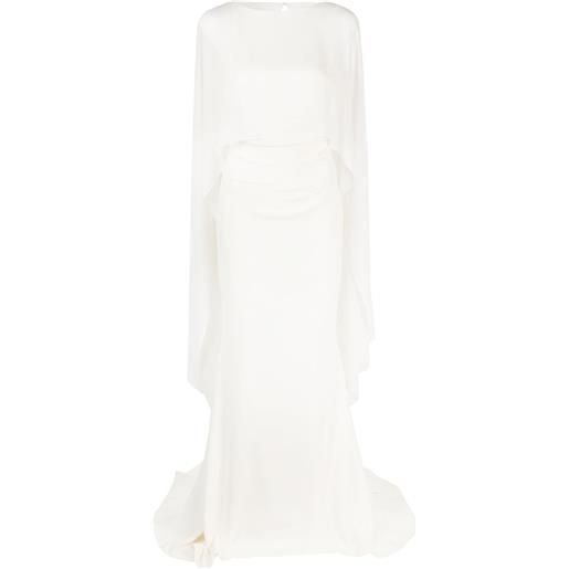 Talbot Runhof abito da sera a sirena con mantella - bianco
